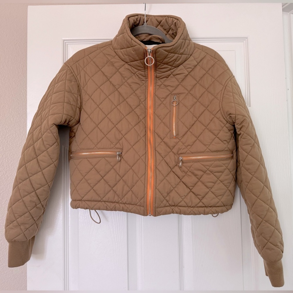 Avec Les Filles Tan & Orange Cropped Quilted Jacket size XS
